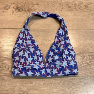 Out From Under Blue Star Print Halter Crop Bra Top Womens Small S‎